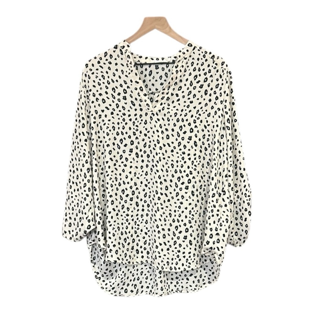 Lush Animal Print V-Neck Relaxed Fit Tunic Top Black White  Size XXL